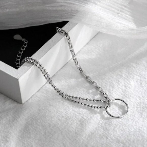 925 Sterling Silver Dainty Beaded Chain Link Circle Bracelet - Picture 4 of 7